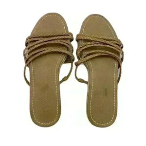 Madewell Women Size 8 Tan Kathryn Espadrille Leather Slide Sandals Strappy Woven